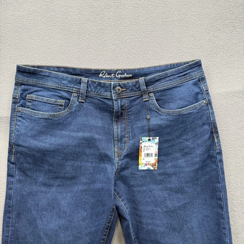 Robert Graham Lance Jeans Mens 36x34 Indigo Medium Wash Regular Stretch NWT